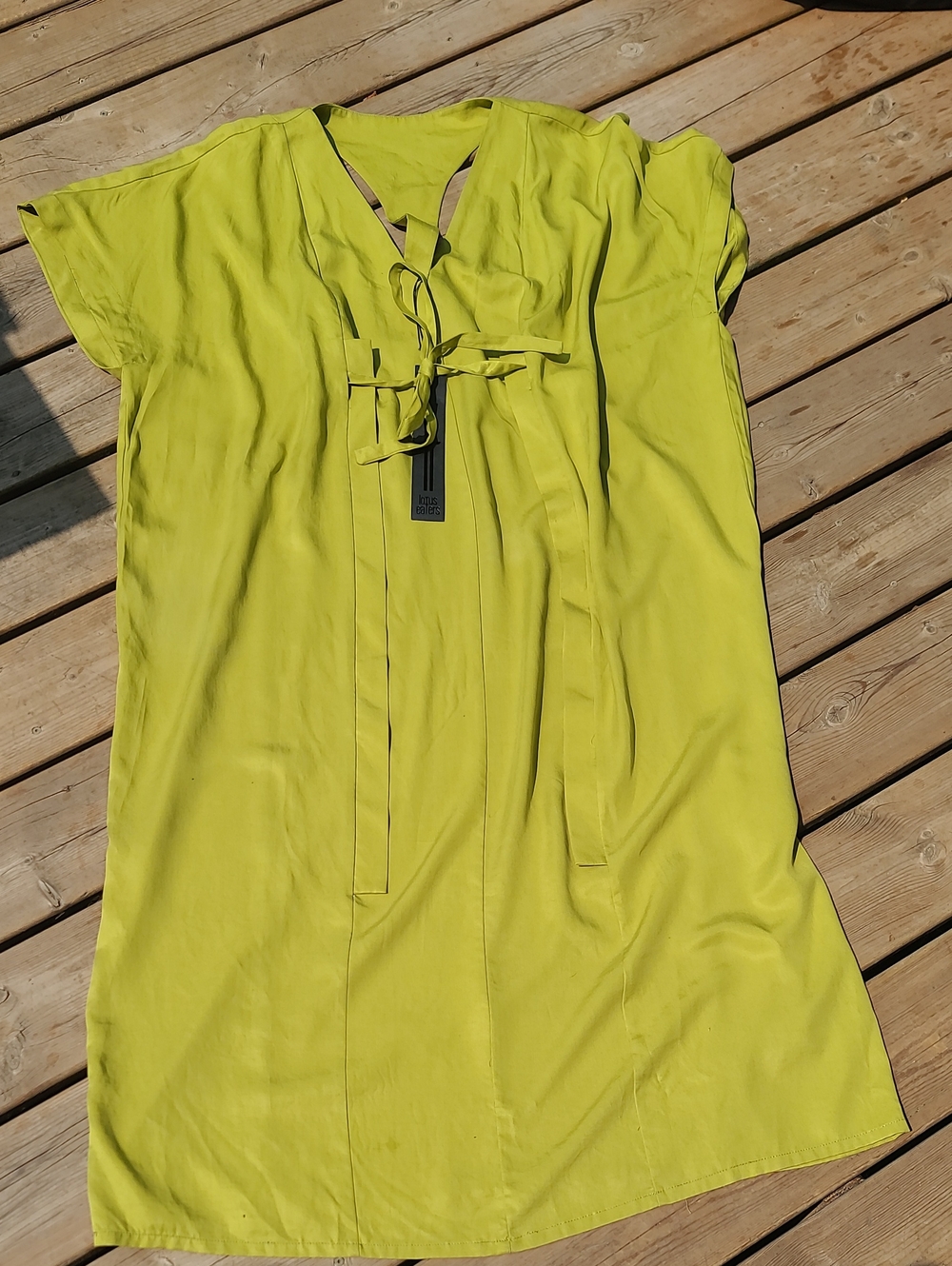 Lotus Eater NWT Greek Linen Kaftan Tie Front Racer Back Chartreuse Medium
